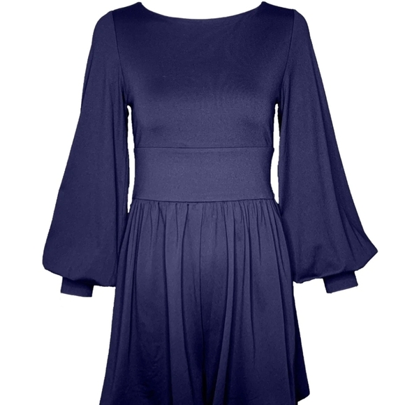 Susana Monaco Open Back Puff Sleeve Romper in Midnight Size S NWT - Picture 7 of 7